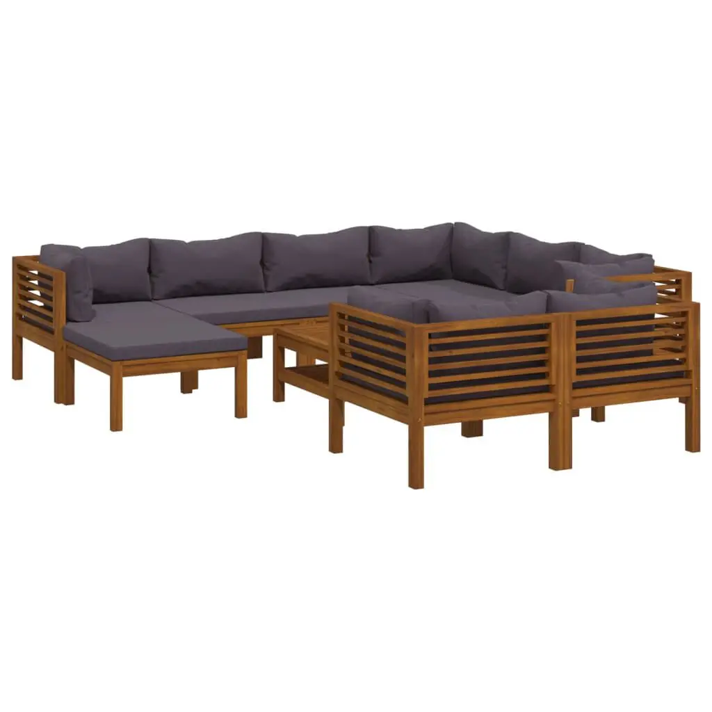 10 Piece Patio Lounge Set Cushion Solid Acacia Wood Outdoor Furniture
