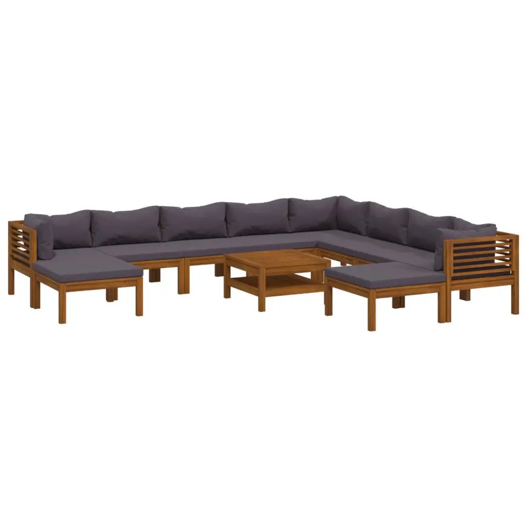 11 Piece Patio Lounge Set Cushion Solid Acacia Wood Outdoor Furniture