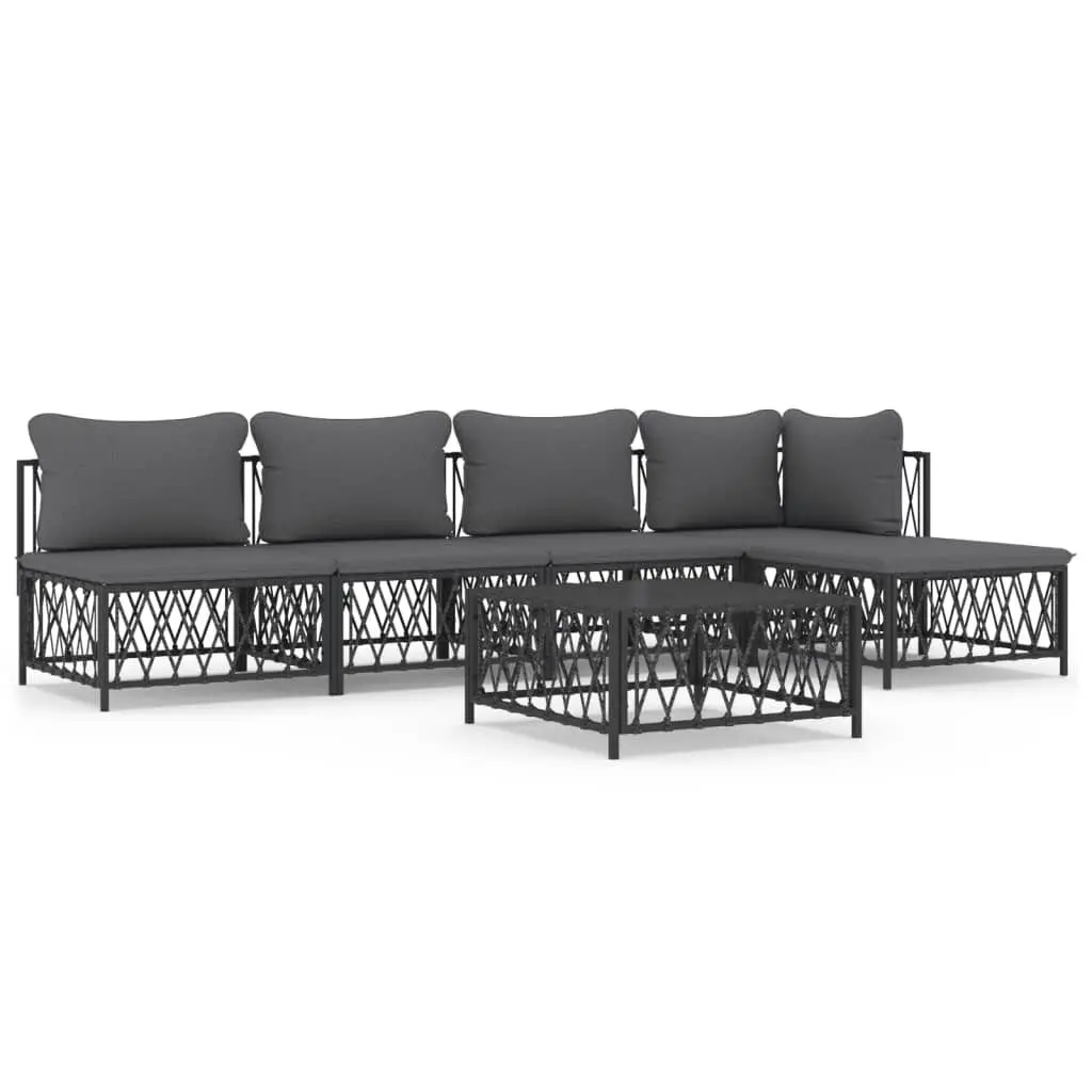 6 Piece Patio Lounge Set Cushions Anthracite Steel Outdoor Furniture