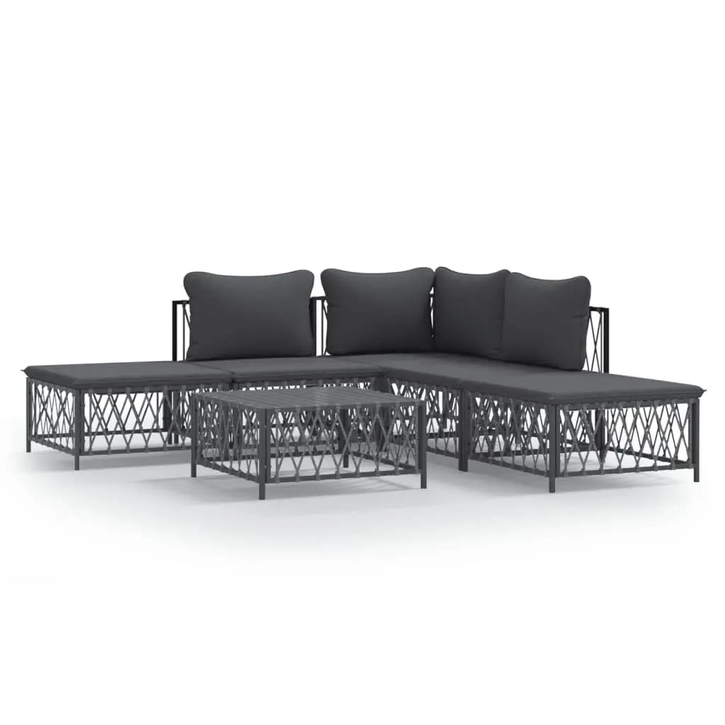 6 Piece Patio Lounge Set Cushions Anthracite Steel Outdoor Furniture