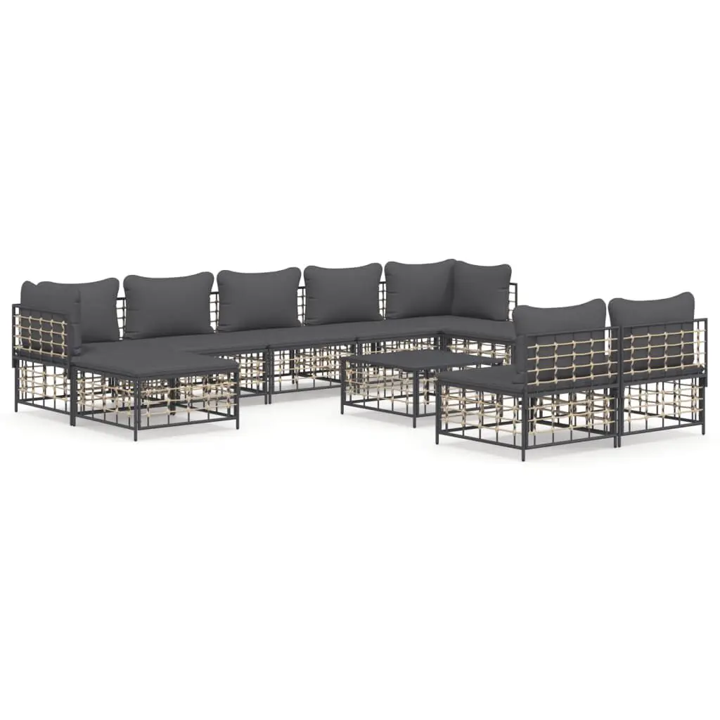 10 Piece Patio Lounge Set Cushions Anthracite Poly Rattan Outdoor Furniture