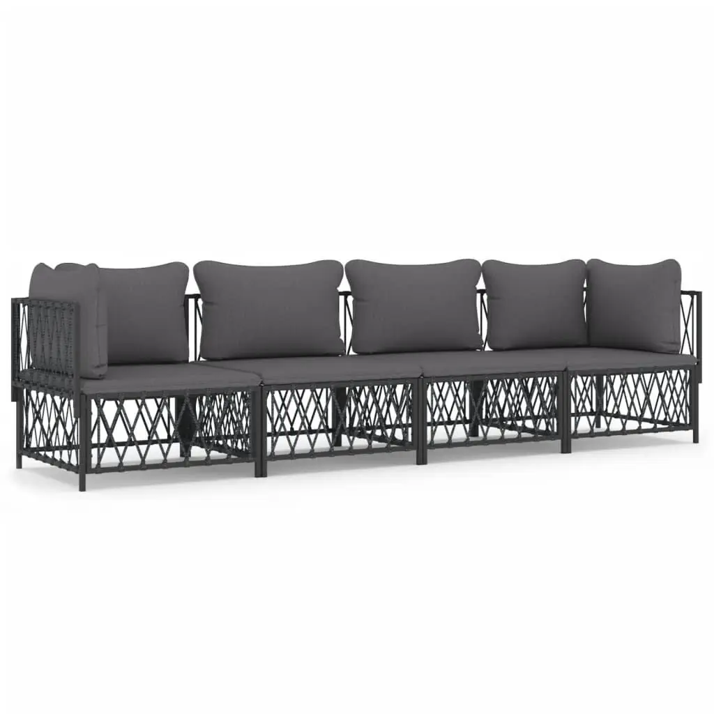 4 Piece Patio Lounge Set Cushions Anthracite Steel Outdoor Furniture