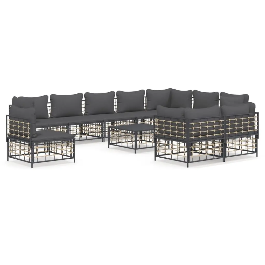 11 Piece Patio Lounge Set Cushions Anthracite Poly Rattan Outdoor