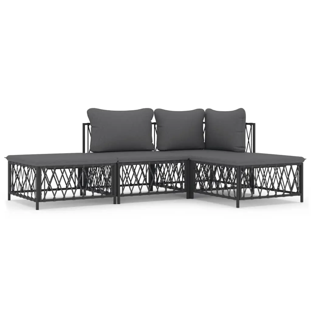 4 Piece Patio Lounge Set Cushions Anthracite Steel Outdoor Furniture