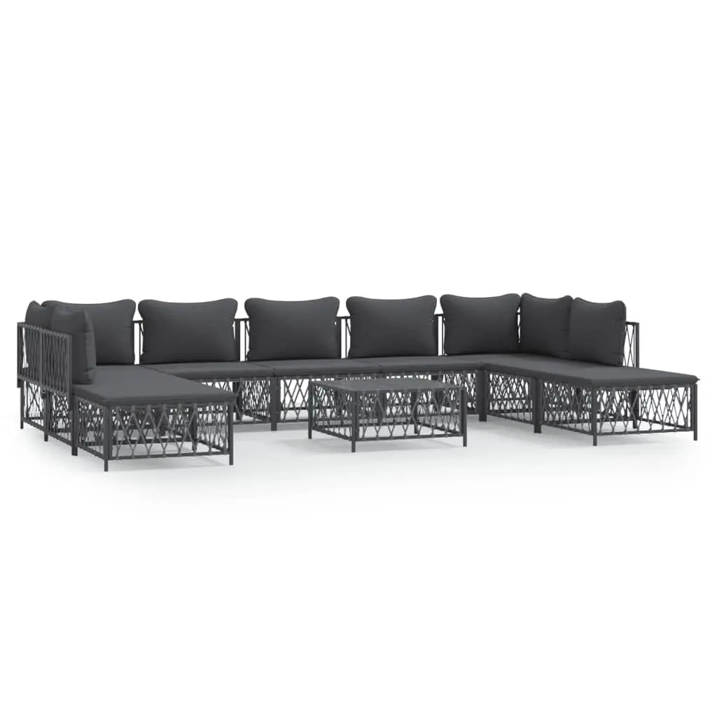 10 Piece Patio Lounge Set Cushions Anthracite Steel Outdoor Furniture