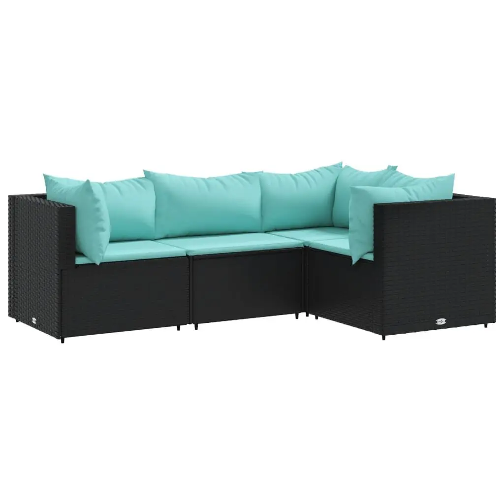 4 Piece Patio Lounge Set Cushions Black Poly Rattan Outdoor Seating