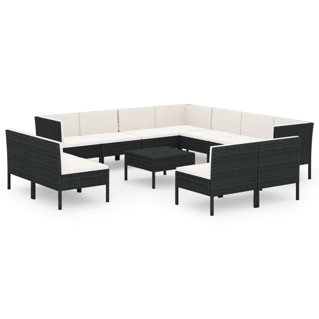12 Piece Patio Lounge Set Cushions Black Poly Rattan Outdoor Dining Set
