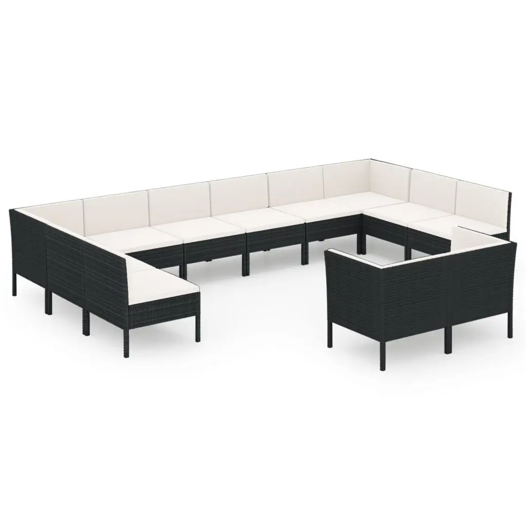 12 Piece Patio Lounge Set Cushions Black Poly Rattan Outdoor Seating