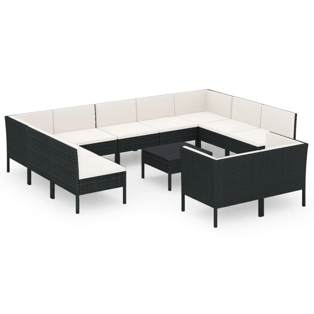 12 Piece Patio Lounge Set Cushions Black Poly Rattan Outdoor Seating
