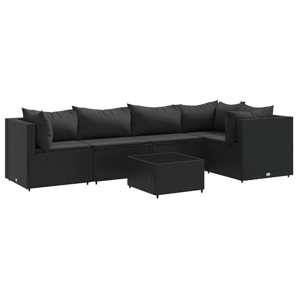 6 Piece Patio Lounge Set Cushions Black Poly Rattan Outdoor Furniture