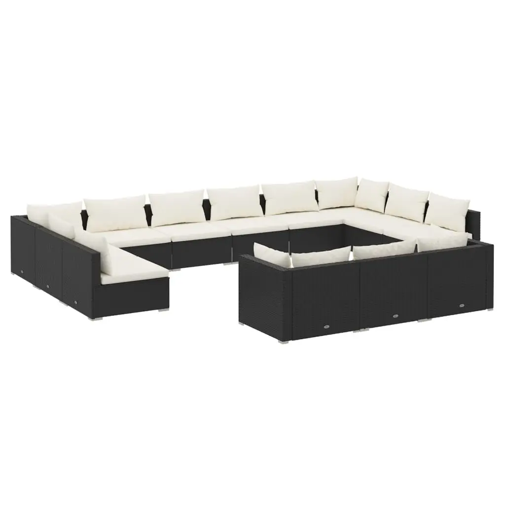 13 Piece Patio Lounge Set Cushions Black Poly Rattan Outdoor Furniture