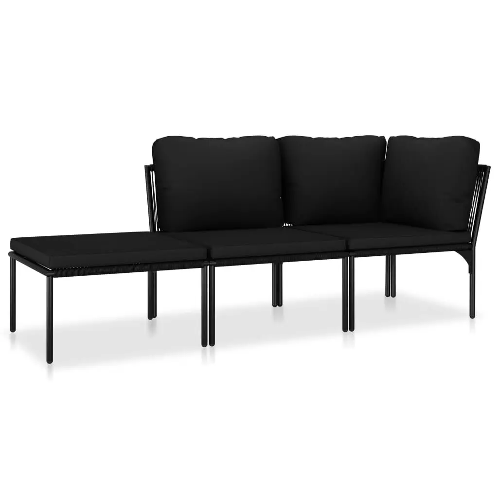 3 Piece Patio Lounge Set Cushions Black PVC Outdoor Furniture
