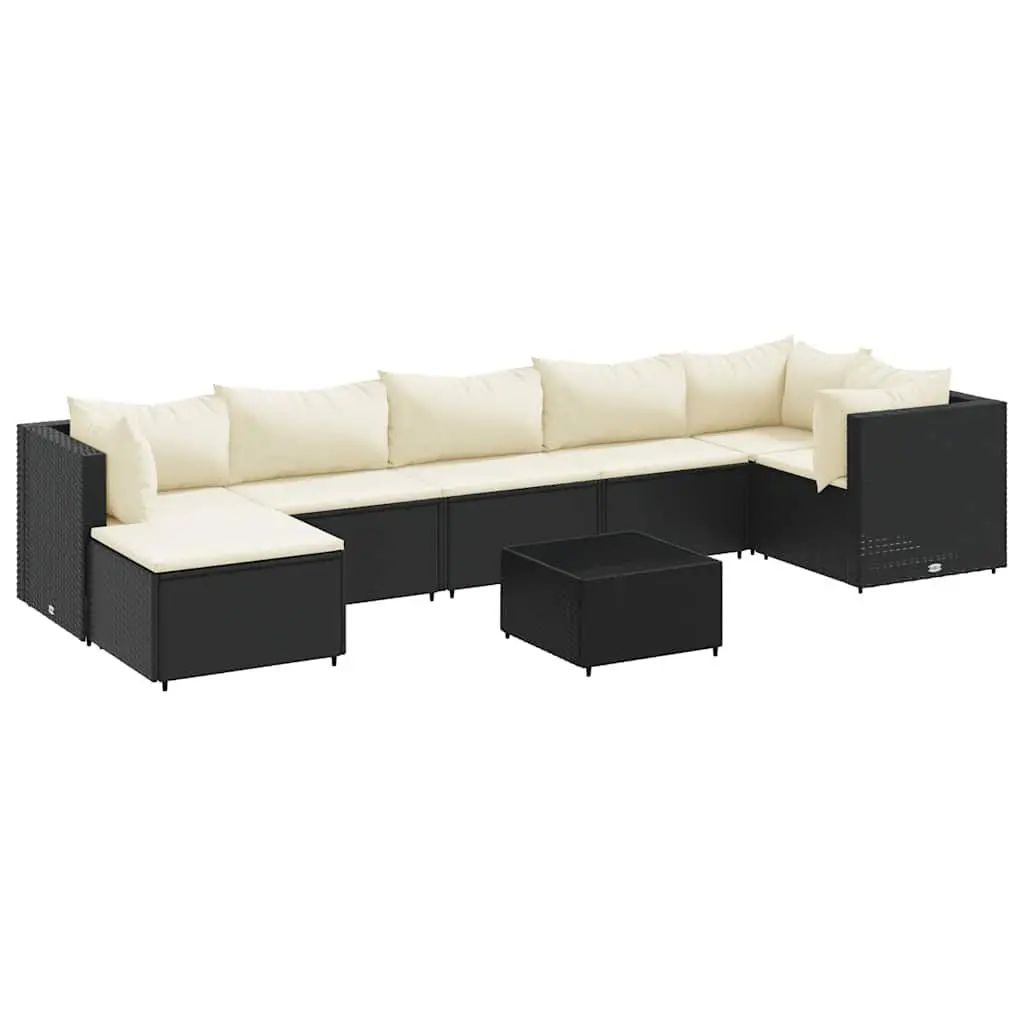 8 Piece Patio Lounge Set Cushions Black Poly Rattan Outdoor Furniture