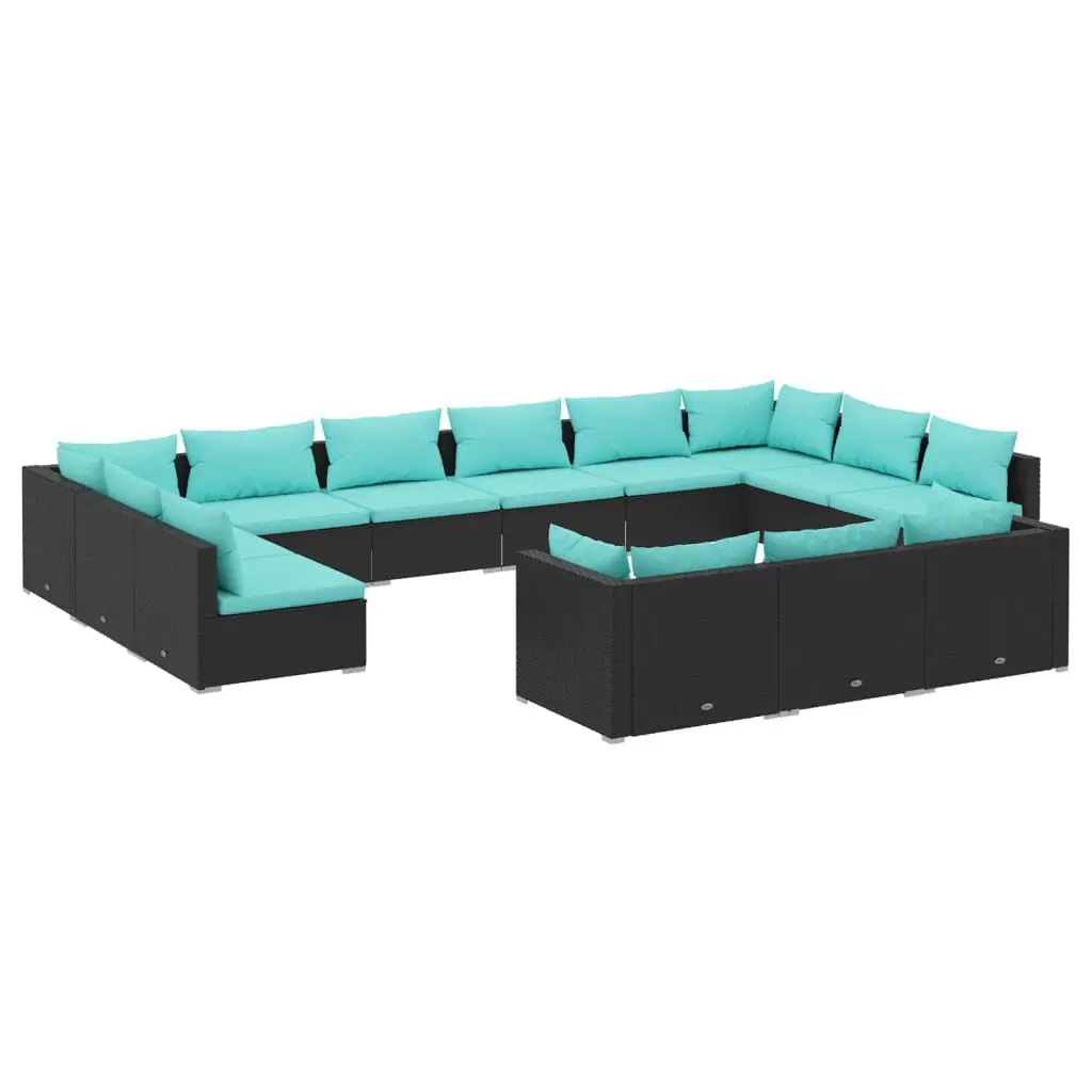 13 Piece Patio Lounge Set Cushions Black Poly Rattan Ultimate Outdoor Sectional