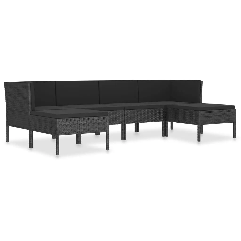 6 Piece Patio Lounge Set Cushions Black Poly Rattan Outdoor Furniture
