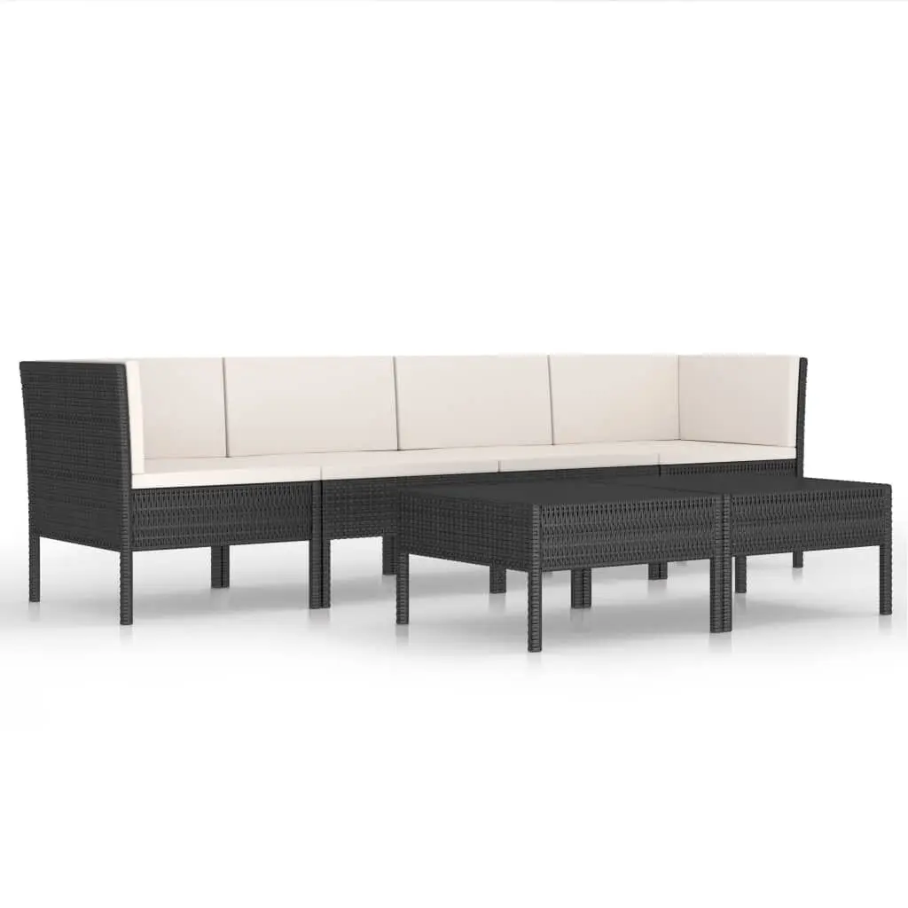 6 Piece Patio Lounge Set Cushions Black Poly Rattan Outdoor Furniture