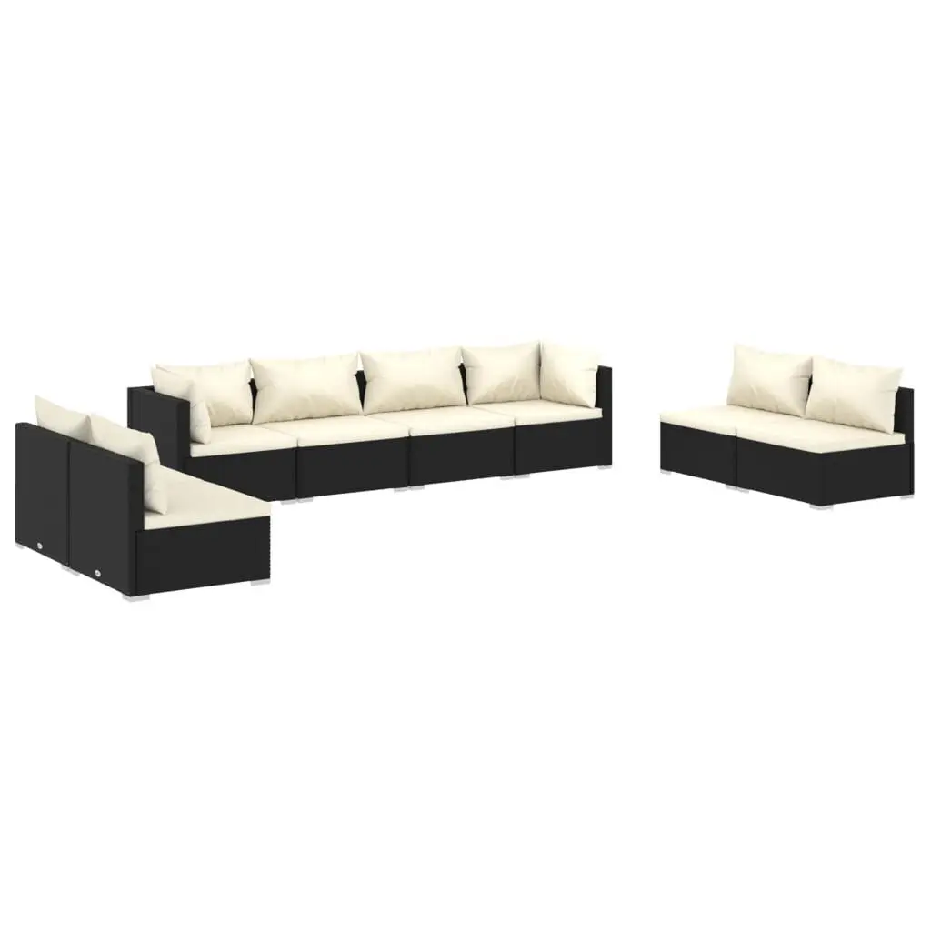 8 Piece Patio Lounge Set Cushions Black Poly Rattan Outdoor Furniture Garden or Patio