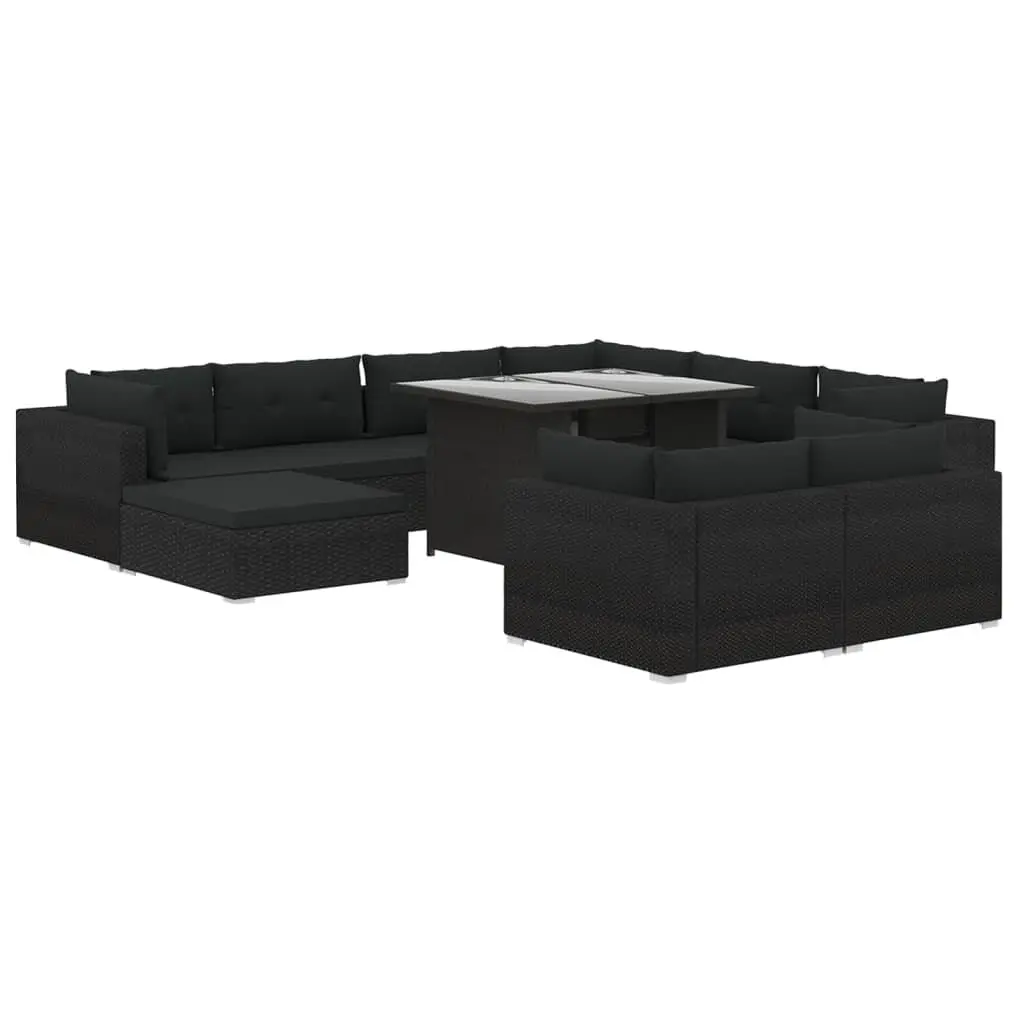 10 Piece Patio Lounge Set Cushions Black Poly Rattan Outdoor Furniture