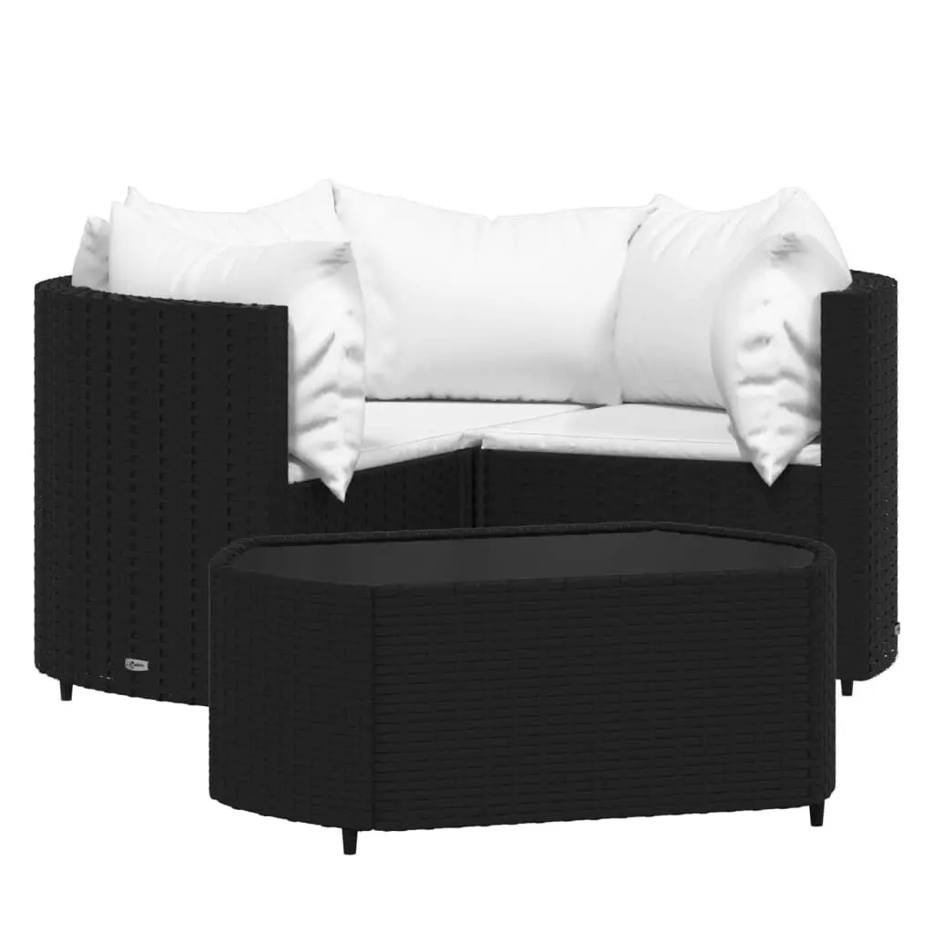 4 Piece Patio Lounge Set Cushions Black Poly Rattan Outdoor Furniture