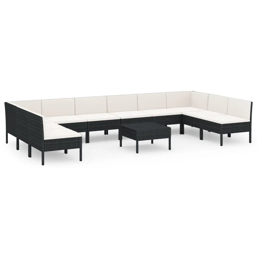 11 Piece Patio Lounge Set Cushions Black Poly Rattan Outdoor Furniture