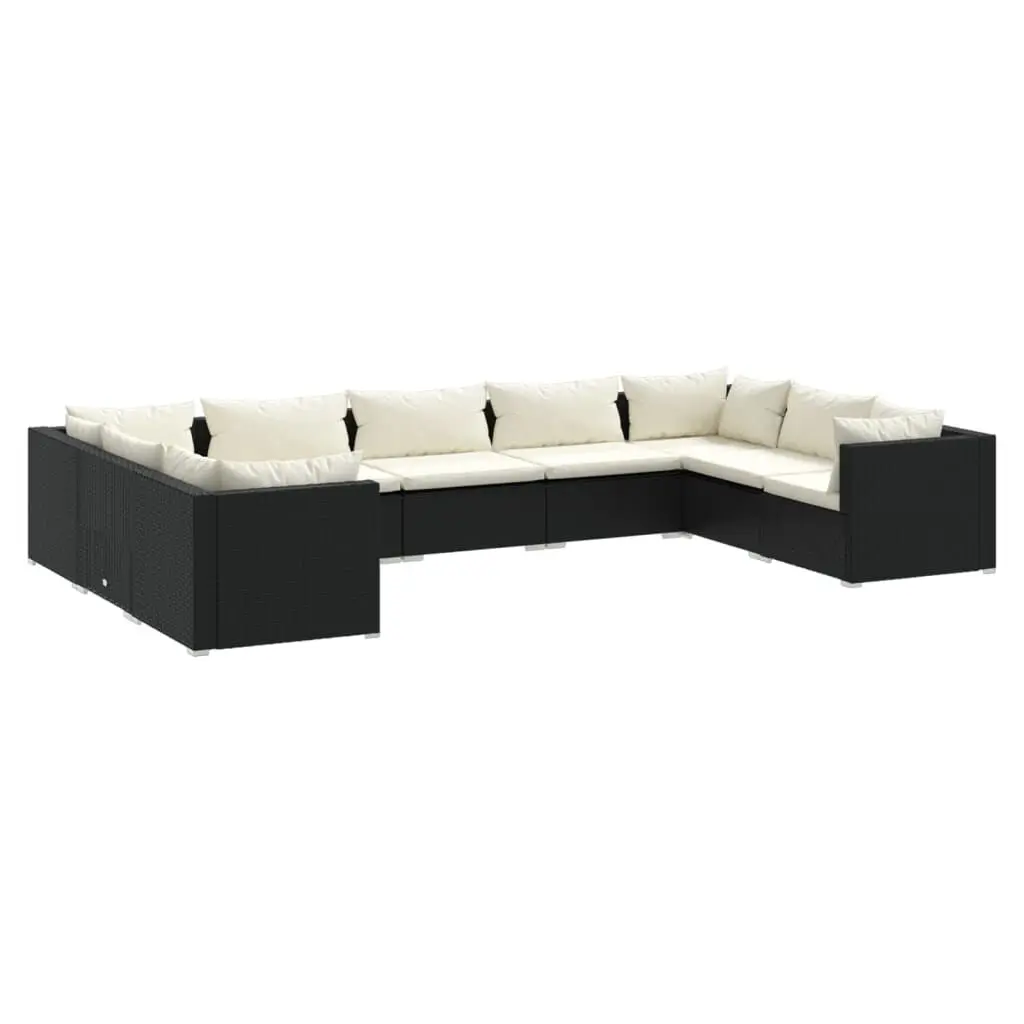 9 Piece Patio Lounge Set Cushions Black Poly Rattan Garden Furniture