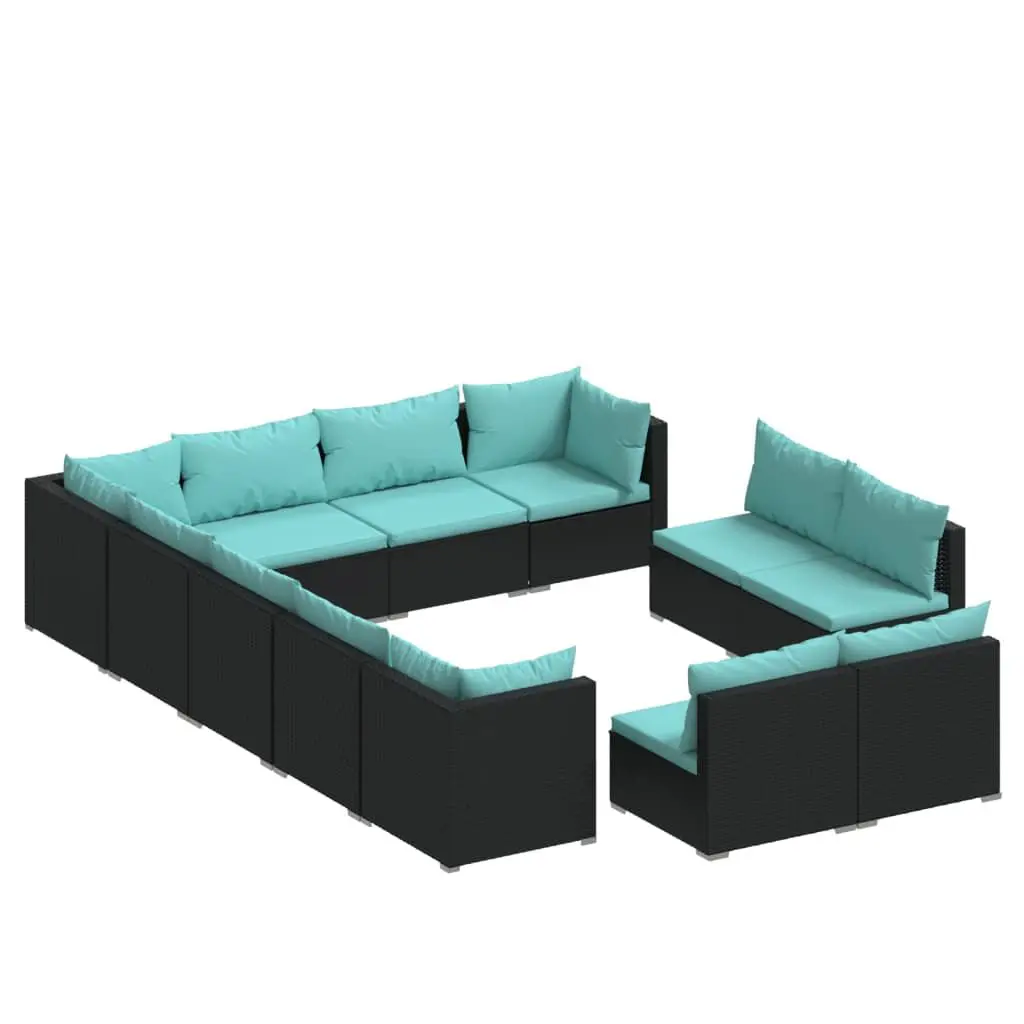 12 Piece Patio Lounge Set Cushions Black Poly Rattan Outdoor Set