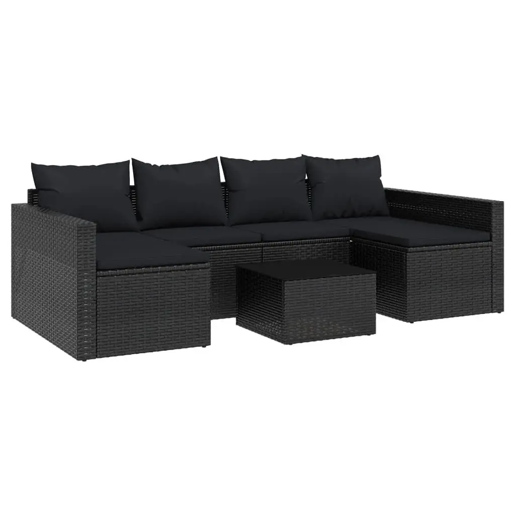 2 Piece Patio Lounge Set Cushions Black Poly Rattan Outdoor Furniture