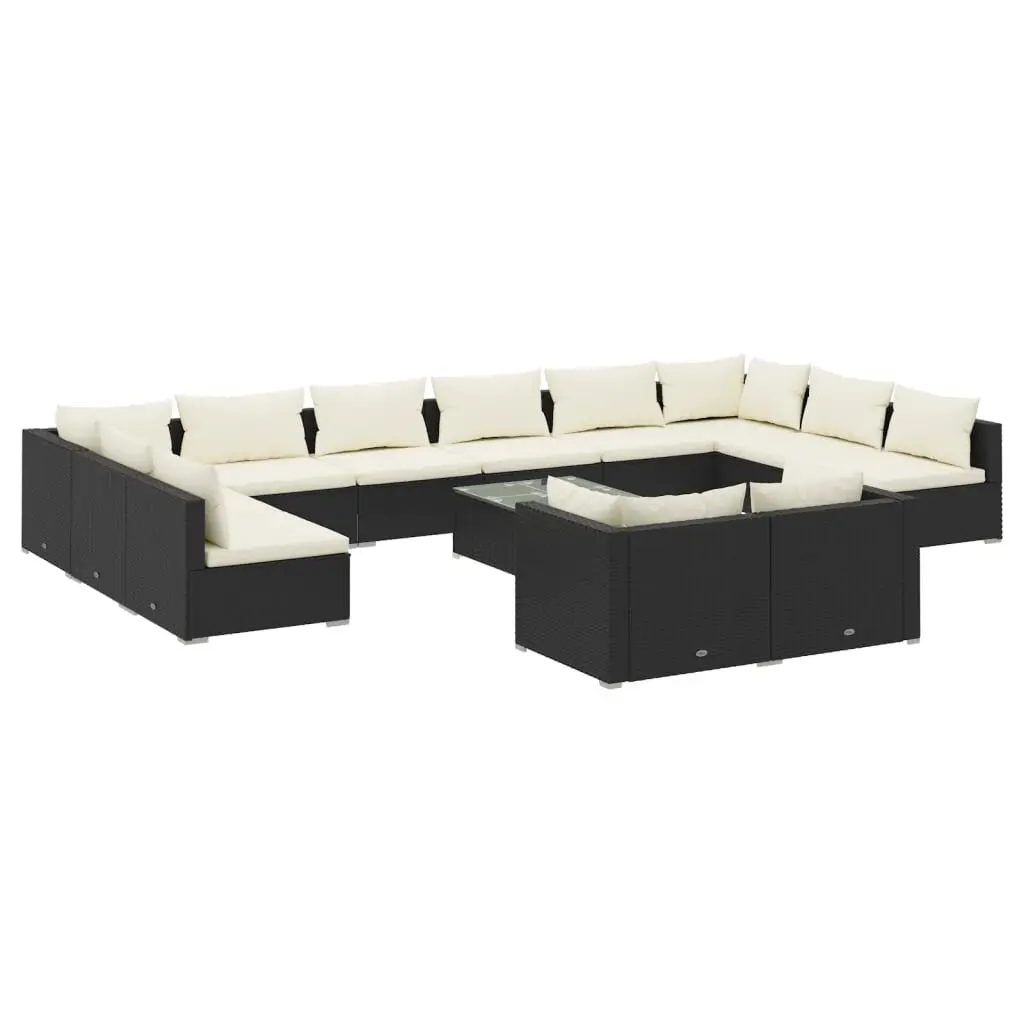 13 Piece Patio Lounge Set Cushions Black Poly Rattan Outdoor Furniture
