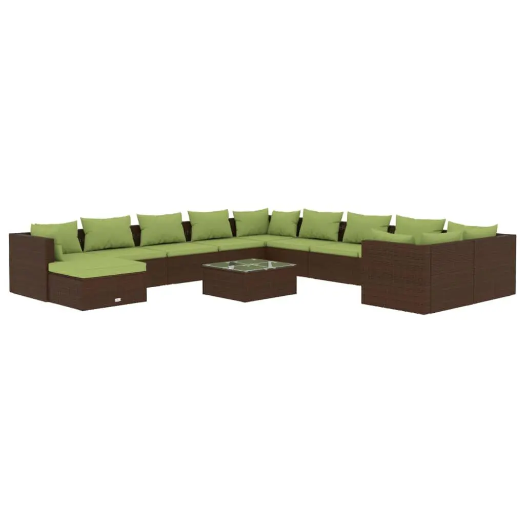 12 Piece Patio Lounge Set Cushions Brown Poly Rattan Outdoor Furniture