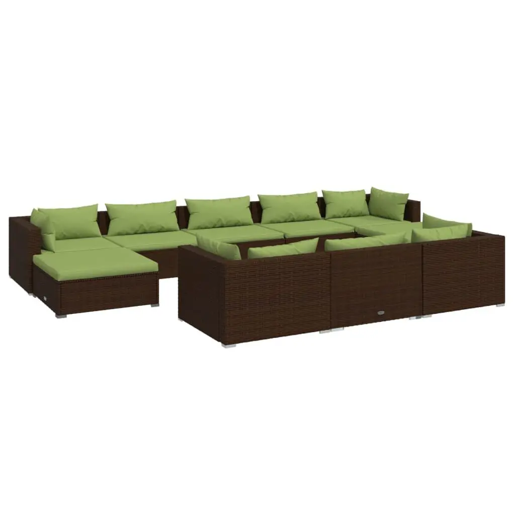 10 Piece Patio Lounge Set Cushions Brown Poly Rattan Outdoor Seating