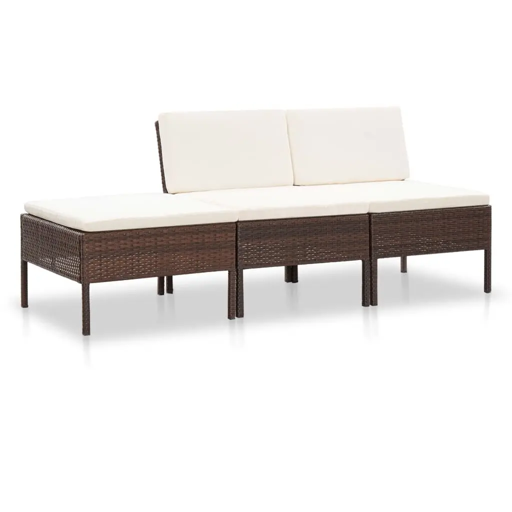 3 Piece Patio Lounge Set Cushions Brown Poly Rattan Outdoor Furniture