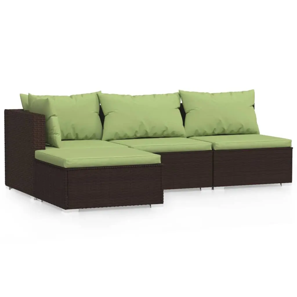 4 Piece Patio Lounge Set Cushions Brown Poly Rattan Outdoor Furniture