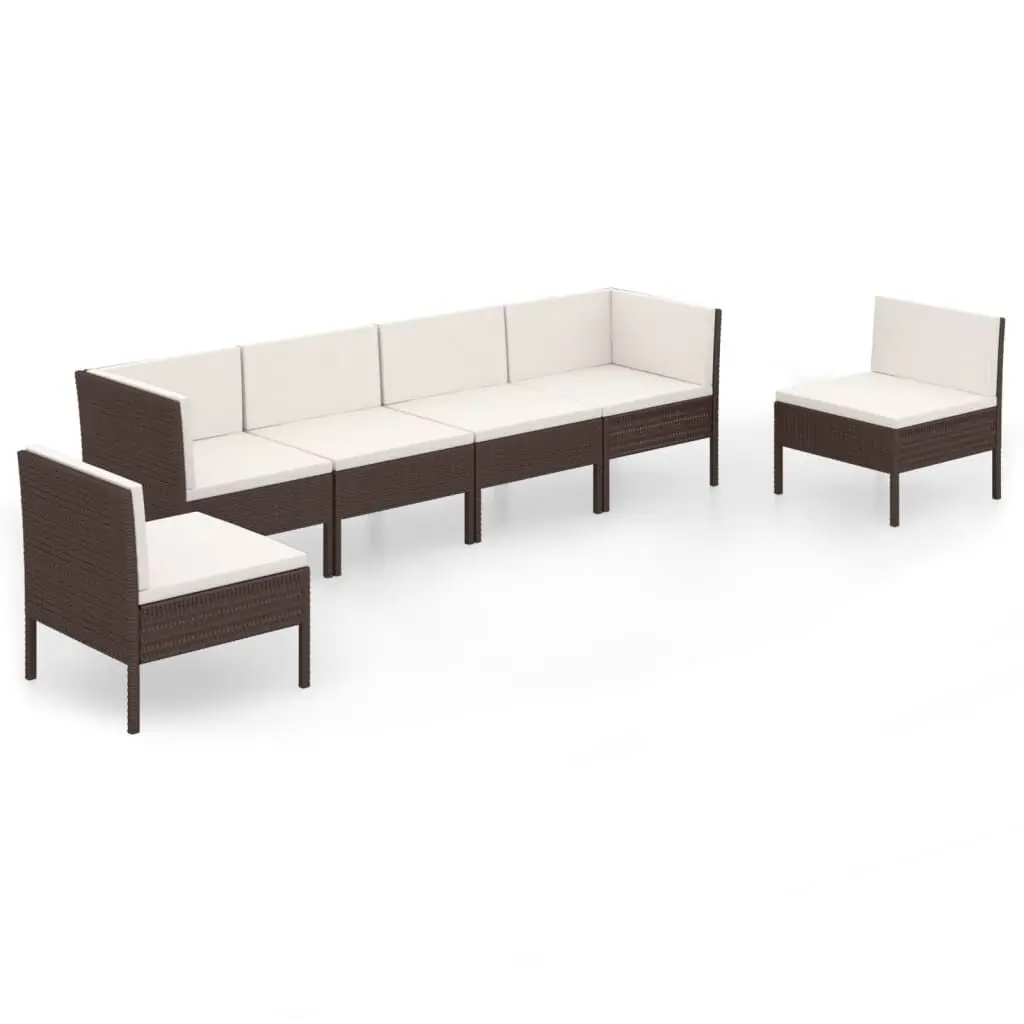 6 Piece Patio Lounge Set Cushions Brown Poly Rattan Outdoor Sofa Set