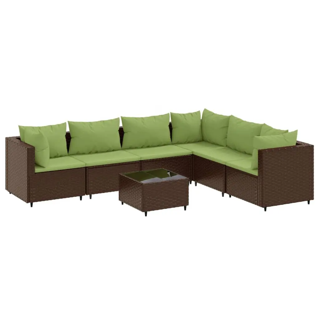 7 Piece Patio Lounge Set Cushions Brown Poly Rattan Outdoor Furniture