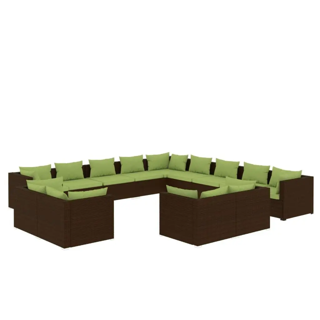 13 Piece Patio Lounge Set Cushions Brown Poly Rattan Outdoor Furniture Garden
