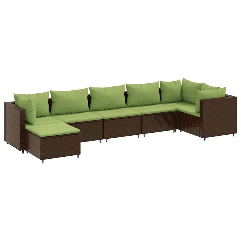 7 Piece Patio Lounge Set Cushions Brown Poly Rattan Outdoor Furniture