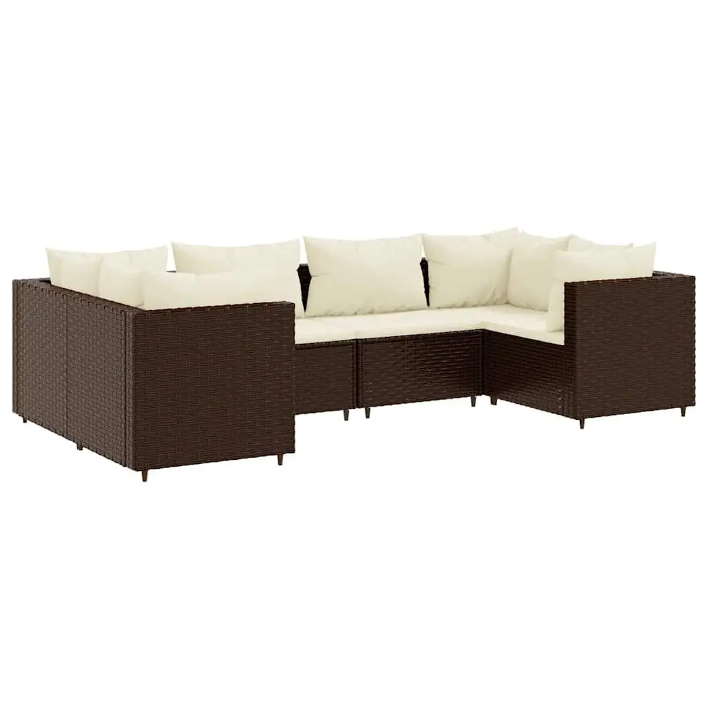 6 Piece Patio Lounge Set Cushions Brown Poly Rattan Outdoor Seating