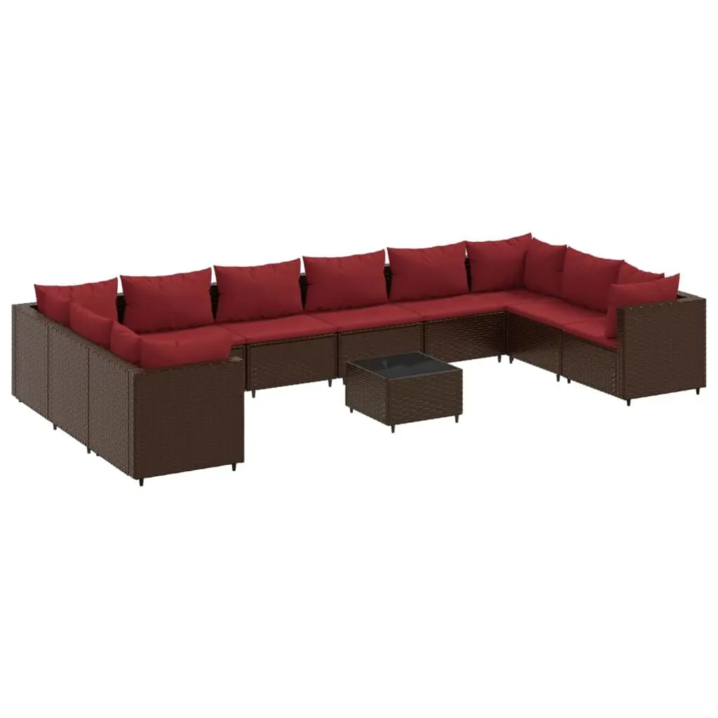 11 Piece Patio Lounge Set Cushions Brown Poly Rattan Complete Outdoor Seating