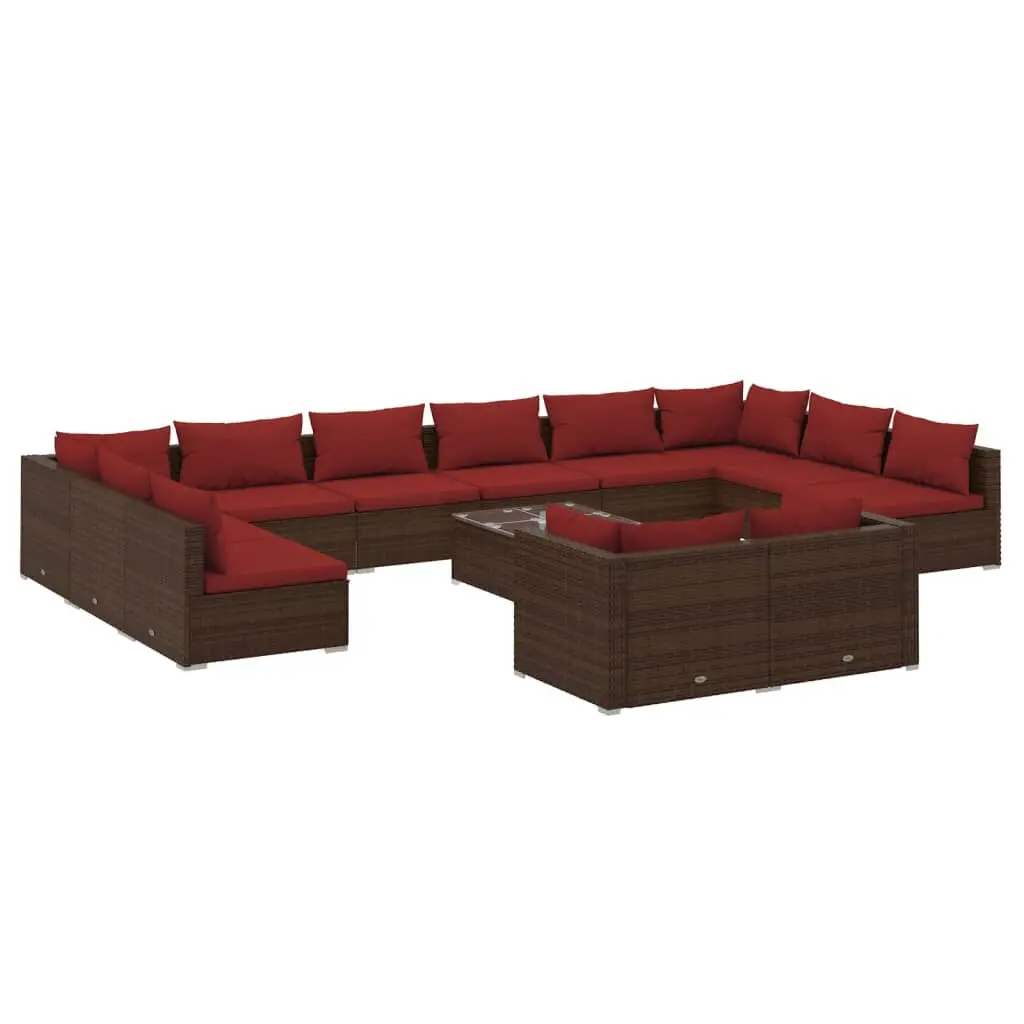 13 Piece Patio Lounge Set Cushions Brown Poly Rattan Outdoor Furniture