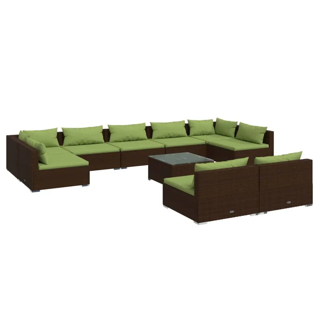 10 Piece Patio Lounge Set Cushions Brown Poly Rattan Garden Furniture