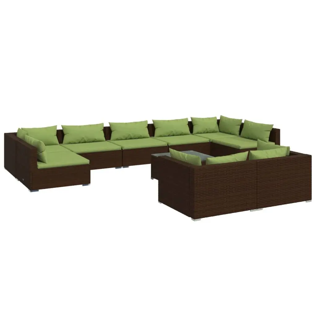 10 Piece Patio Lounge Set Cushions Brown Poly Rattan Outdoor Seating