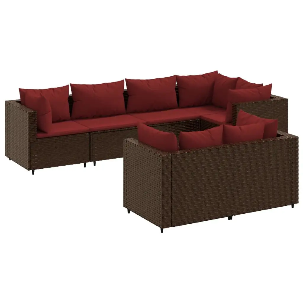7 Piece Patio Lounge Set Cushions Brown Poly Rattan Outdoor Furniture