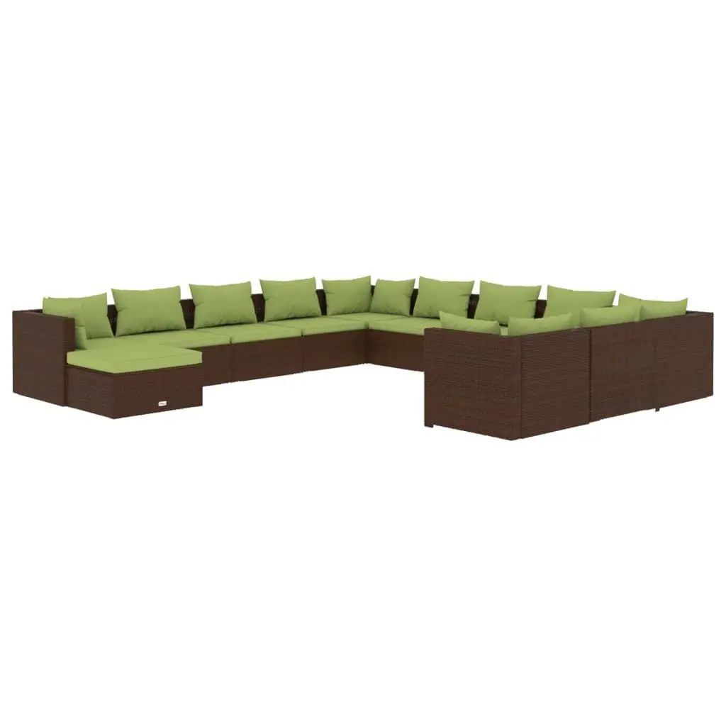 12 Piece Patio Lounge Set Cushions Brown Poly Rattan Outdoor Furniture