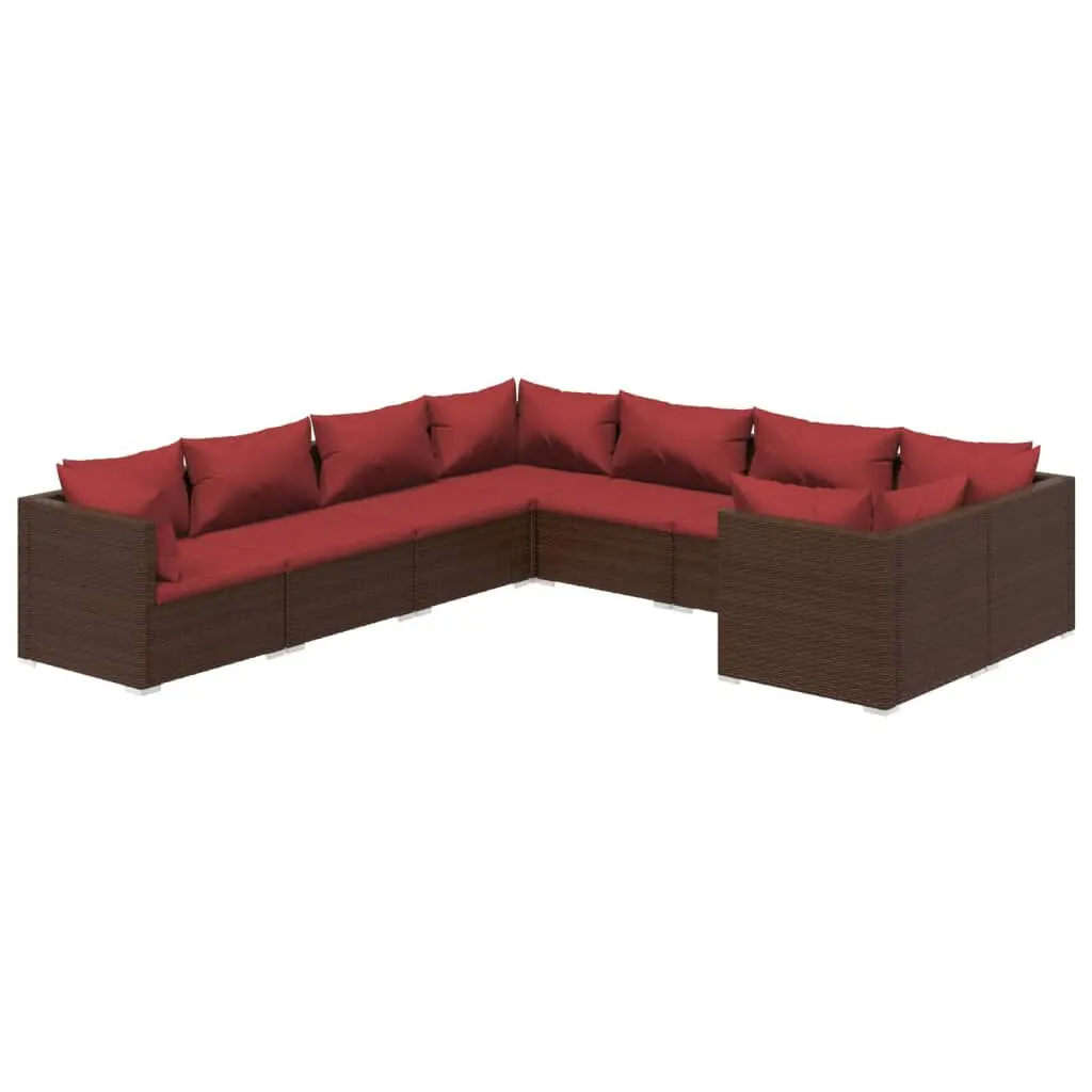 8 Piece Patio Lounge Set Cushions Brown Poly Rattan Outdoor Furniture