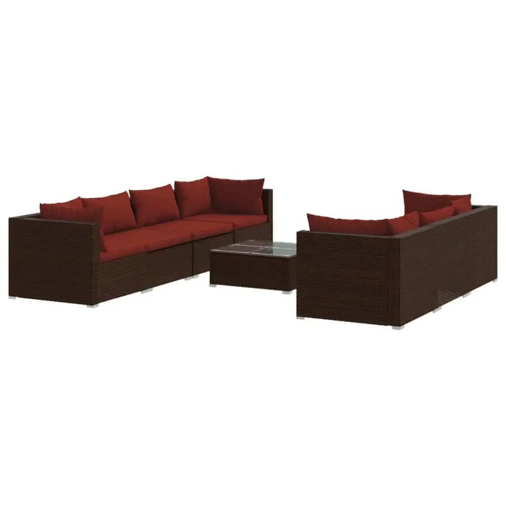8 Piece Patio Lounge Set Cushions Brown Poly Rattan Outdoor Furniture