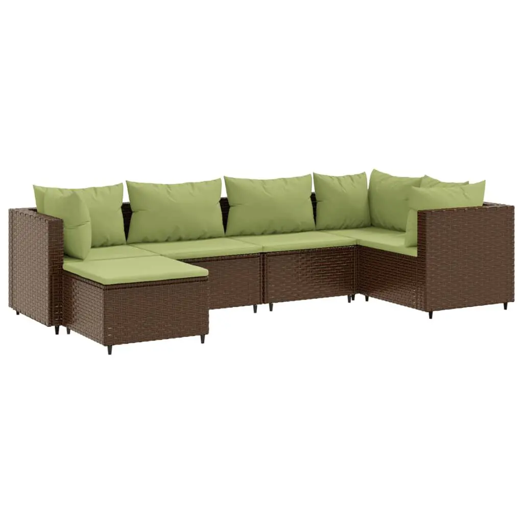 6 Piece Patio Lounge Set Cushions Brown Poly Rattan Outdoor