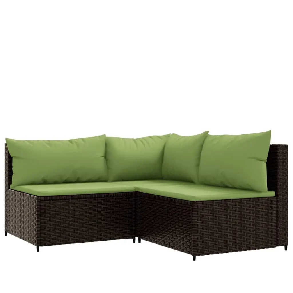 3 Piece Patio Lounge Set Cushions Brown Poly Rattan Outdoor Furniture