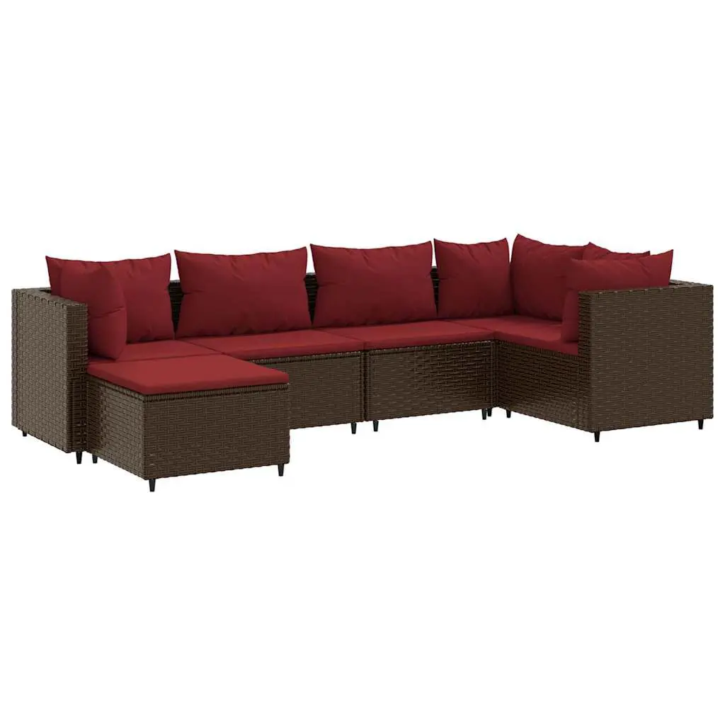6 Piece Patio Lounge Set Cushions Brown Poly Rattan Outdoor Sofa