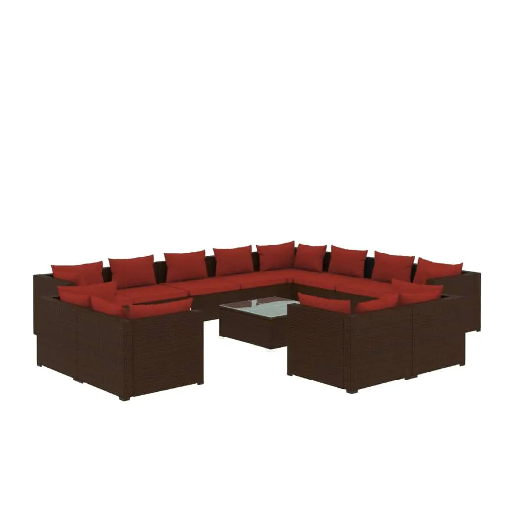13 Piece Patio Lounge Set Cushions Brown Poly Rattan Outdoor Furniture