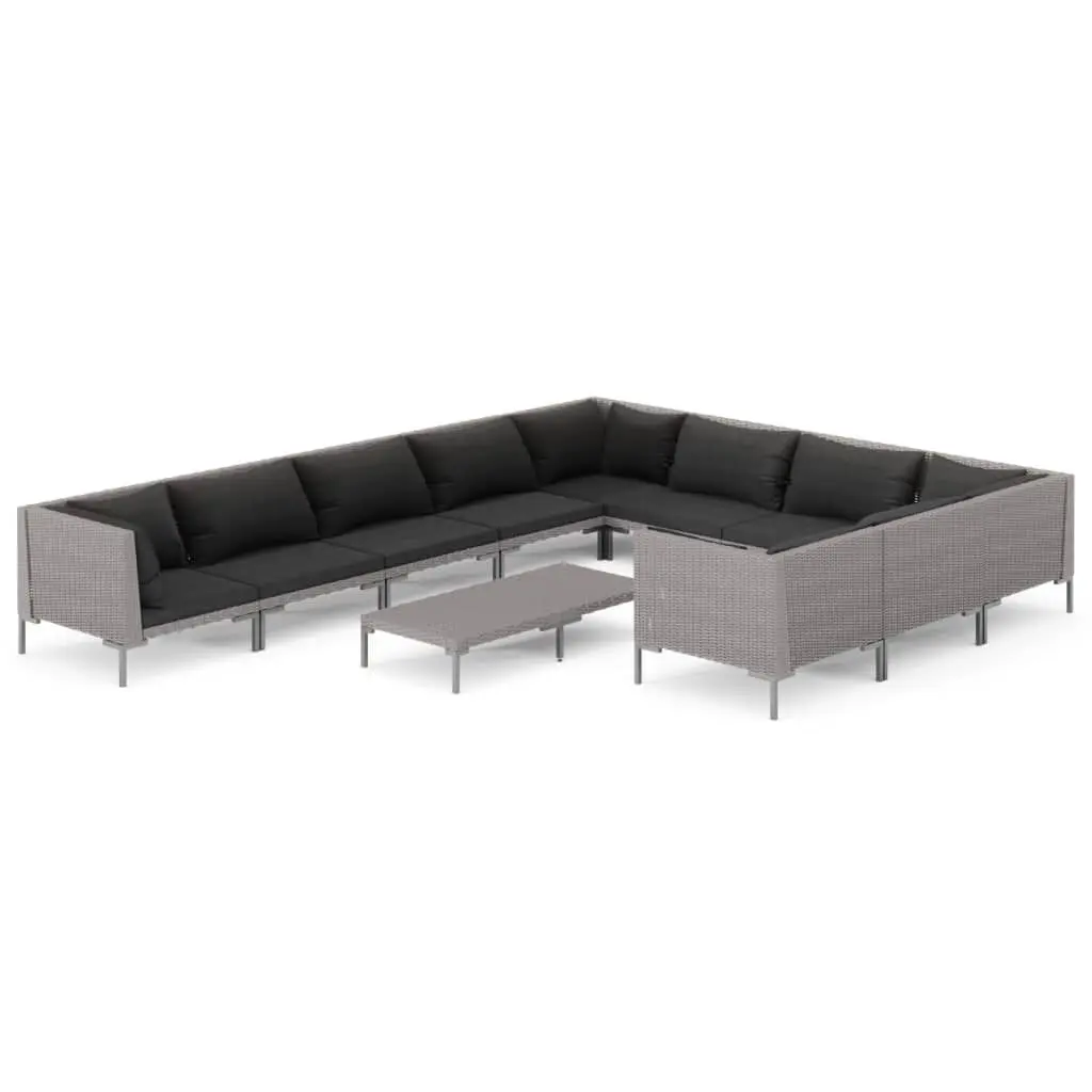 11 Piece Patio Lounge Set Cushions Dark Gray Poly Rattan Outdoor Conversation Set